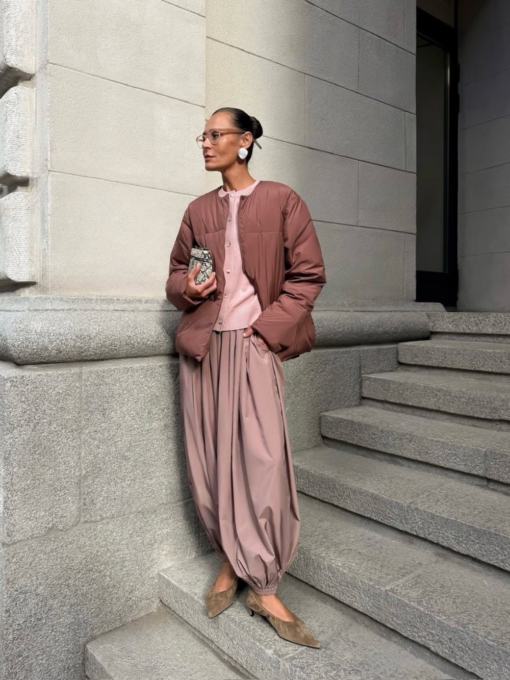 Tibi muted pink eco silk pleated balloon trouser pants